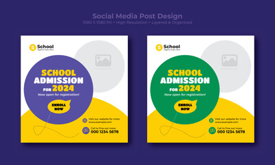 School admission social media post banner or square banner design for instagram and facebook. Back to school admission social media post template.