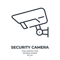 Security camera cctv editable stroke outline icon isolated on white background flat vector illustration. Pixel perfect. 64 x 64. - obrazy, fototapety, plakaty