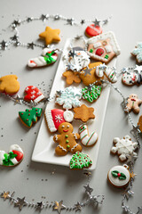 Christmas holiday concept cookies gingerbread with icing