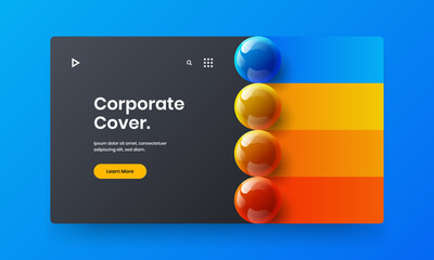 Creative presentation design vector concept. Geometric realistic spheres website layout.