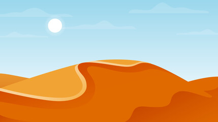 Obraz na płótnie Canvas Desert with sand dunes. African or Arabian landscape and terrain background. Sandy hills in minimalistic flat style. Vector