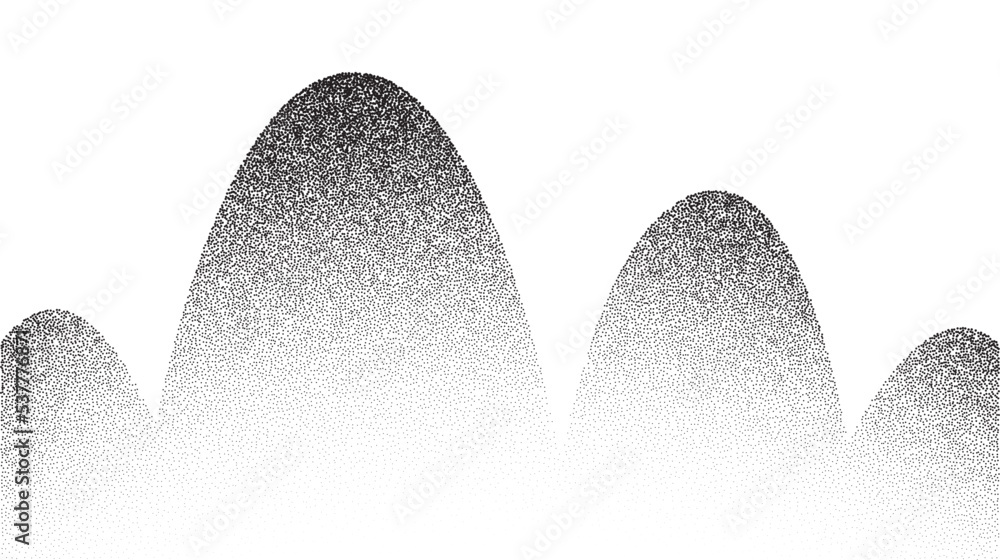 Poster grain wave background. stippled texture hills. abstract landscape in dotwork style. black noise and 