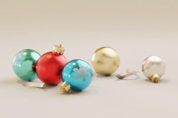 3D Rendering realistic colorful Christmas balls modern and elegant style