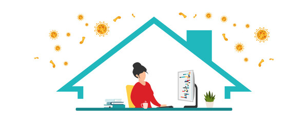 COVID-19 Protection against coronavirus and prevention of quarantine or business risks. Work at home. Vector.