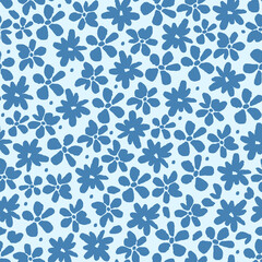 Simple gentle calm floral vector seamless pattern. Blue flowers on a light background. For fabric prints, textiles, clothes. Spring-summer collection.