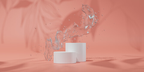Liquid, water or Milk splashing in the podium white isolated on white background, 3d rendering.