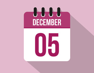 5 day December calendar. Calendar vector for December in pink color on light background