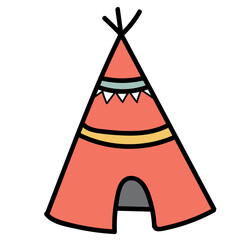 Minimal scandinavian doodle wigwam teepee isolated on transparent background. Nordic doodle in folklore style © marialetta