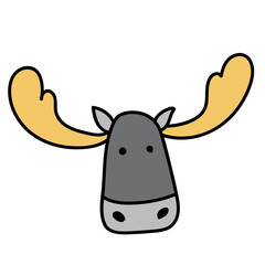 Minimal scandinavian doodle forest moose, elk isolated on transparent background. Nordic doodle in folklore style