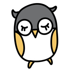 Minimal scandinavian doodle owl isolated on transparent background. Nordic doodle in folklore style