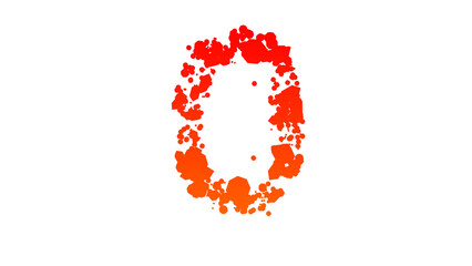 orange - red cartoon paint blots style alphabet, number 0, isolated - object 3D illustration