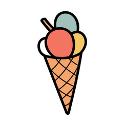 Minimal scandinavian doodle ice-cream isolated on transparent background. Nordic doodle in folklore style
