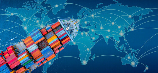 Global business import export logistic and transportation by container cargo ship, Top view...