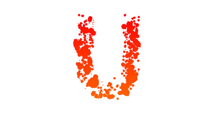 orange - red cartoon tint blots style font, letter U, isolated - object 3D rendering