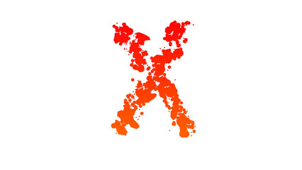 orange - red cartoon color blots style alphabet, letter X, isolated - object 3D rendering