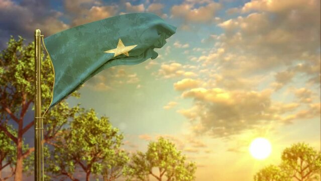 waving flag of Somalia at sunset for national holiday