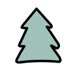 Minimal scandinavian doodle spruce tree isolated on transparent background. Nordic doodle in folklore style