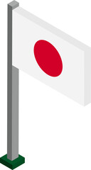 Japan Flag on Flagpole in Isometric dimension.