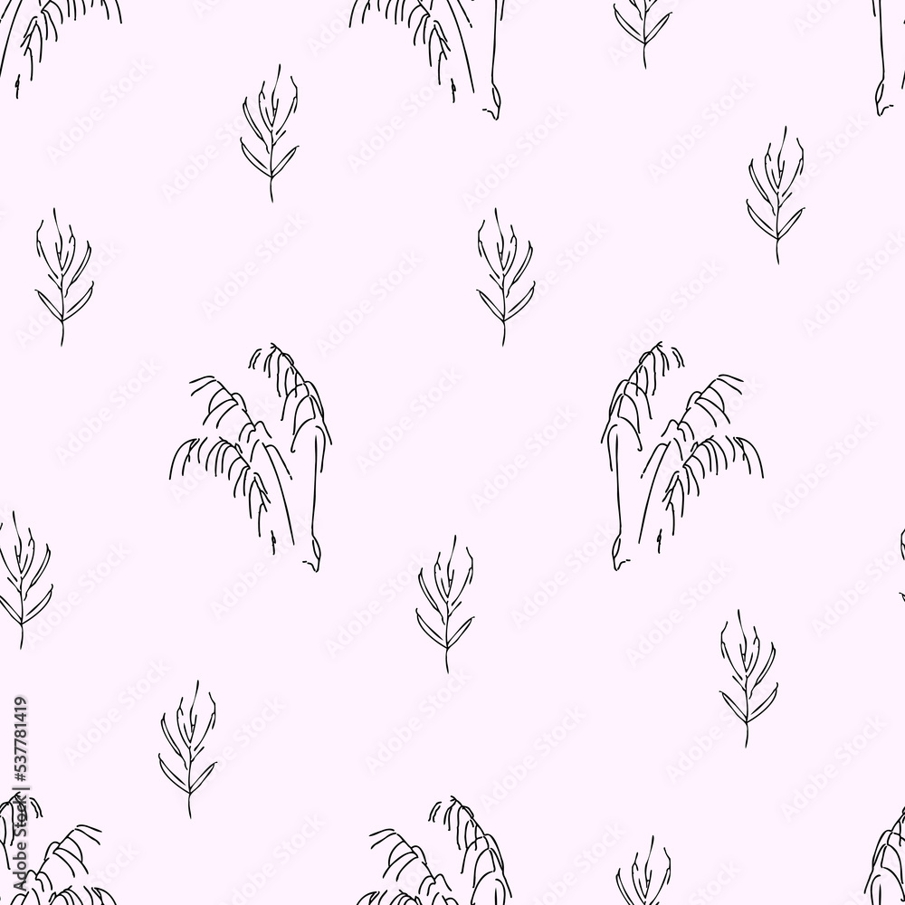 Poster seamless pattern with dry grass branches in line art style. vector illustration.