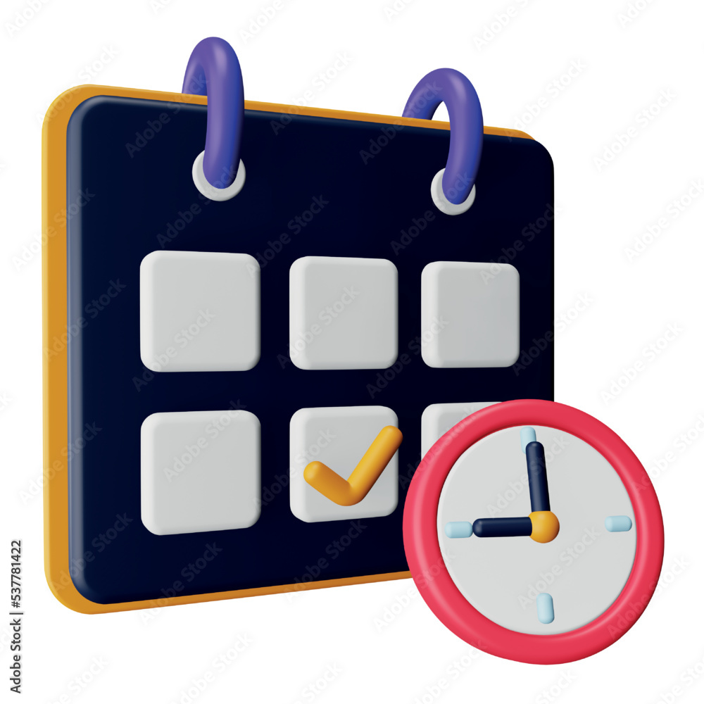 Poster Date and time 3d rendering isometric icon.
