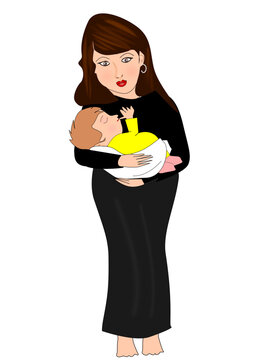 Mother holding her sleeping baby Stock Vector.