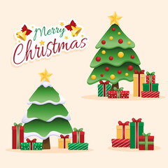 Chistmas tree and gifts box. Vector