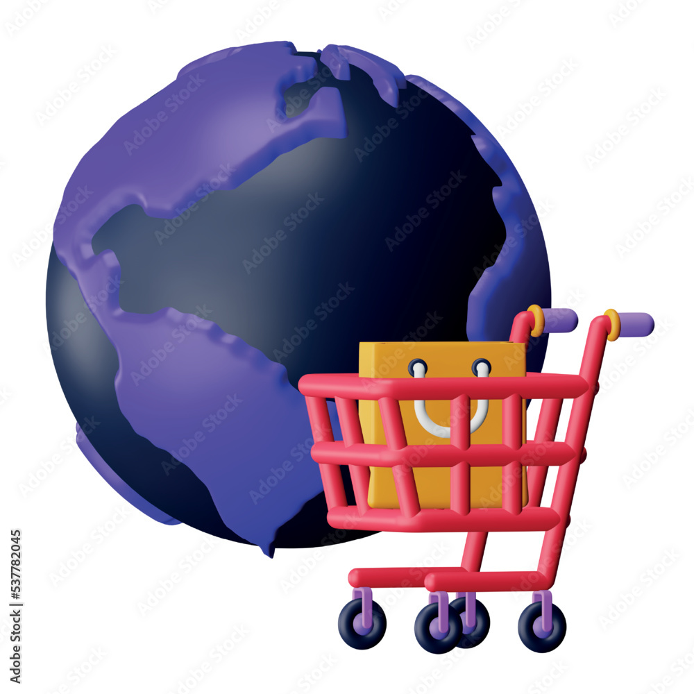 Poster global shopping 3d rendering isometric icon.