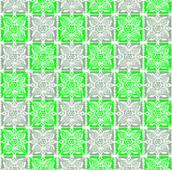 Seamless vector line art pattern made of flowers checkerboard effect