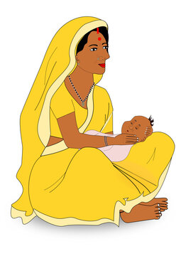 New born baby sleeping on mother's lap Stock Vector.