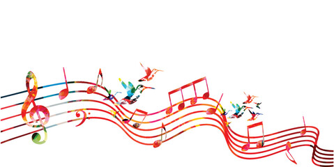 Music background with colorful music notes vector illustration design. Artistic music festival poster, live concert events, party flyer, music notes signs and symbols