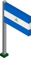Nicaragua Flag on Flagpole in Isometric dimension.