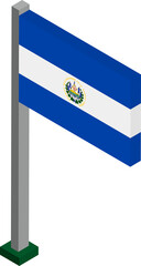 El Salvador Flag on Flagpole in Isometric dimension.