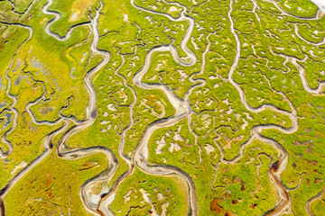 Aerial view of the Salt Marsh at Ards Forest Park in County Donegal, Ireland