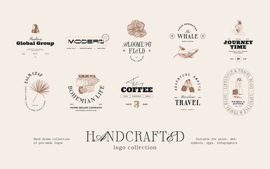 Travel hand drawn logo design collection for brand identity or packaging	