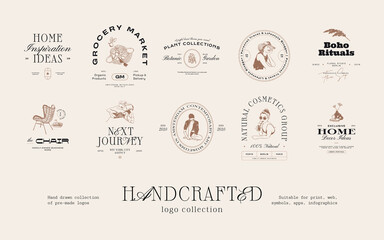 Fototapeta na wymiar Travel hand drawn logo design collection for brand identity or packaging 
