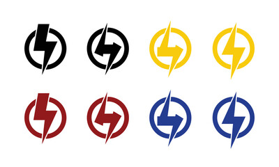 Set lightning bolt. Thunderbolt icon in flat style.	