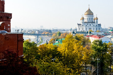 Fototapeta na wymiar Panoramic view of Moscow city center, Russia. View from Kremlin fortress wall