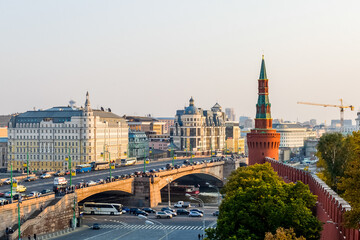 Fototapeta premium Panoramic view of Moscow city center with Moskva river. View from Kremlin fortress wall