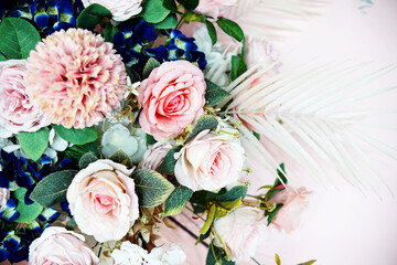 Beautiful Artificial flowers bouquet with space copy background