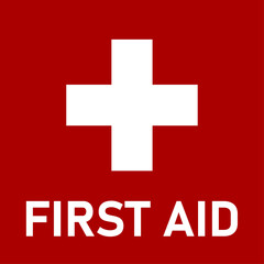 Red First Aid Icon with Cross. Vector Image.