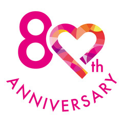 80th, Heart anniversary logo design template