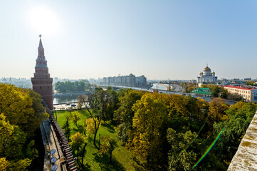 Panoramic view of Moscow city center, Russia. View from Kremlin fortress wall