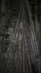 Railway aerial background shot of a rail freight yard with track