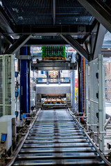 Equipment on beverage factory. Industrial drink production