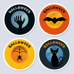 Set of Halloween stickers round on a square background