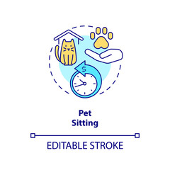 Pet sitting concept icon. Animal care while traveling. Overnight house sitter abstract idea thin line illustration. Isolated outline drawing. Editable stroke. Arial, Myriad Pro-Bold fonts used