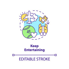 Keep entertaining concept icon. Provide pets fun during flights. Animal toys abstract idea thin line illustration. Isolated outline drawing. Editable stroke. Arial, Myriad Pro-Bold fonts used