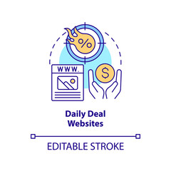 Daily deal websites concept icon. Be aware with traveled place information abstract idea thin line illustration. Isolated outline drawing. Editable stroke. Arial, Myriad Pro-Bold fonts used