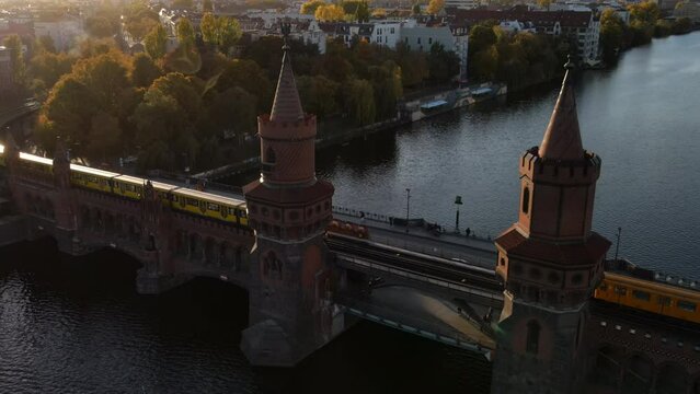 Aerial view on the famous Oberbaum bridge in Berlin Germany