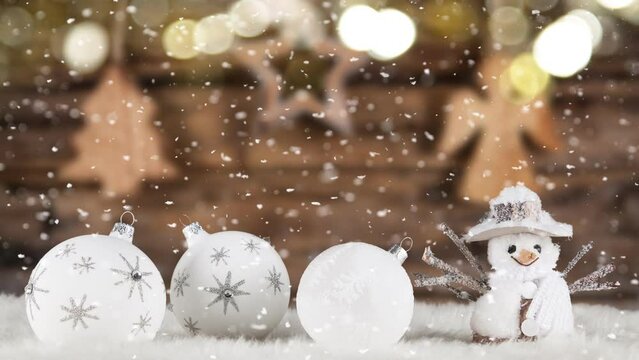 Christmas Still Life with Bokeh Lights and Snowflakes Falling. Super Slow Motion Filmed on High Speed Cinema Camera at 1000 fps.